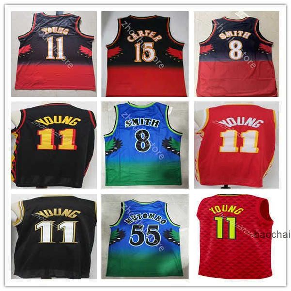 Mass trae 11 jovem camisa de basquete clássico vintage Dikembe 55 Mutombo Pete 44 Maravich 8 Smith 4 Webb Retro Verde Red Bordado J