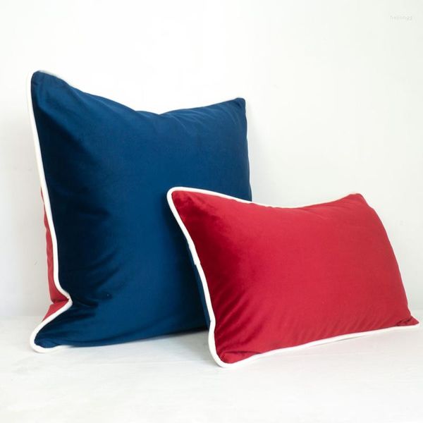 Cuscino 3 colori Copertura in velluto Rosso blu scuro con tubatura bianca Custodia morbida senza ballo senza ripieno