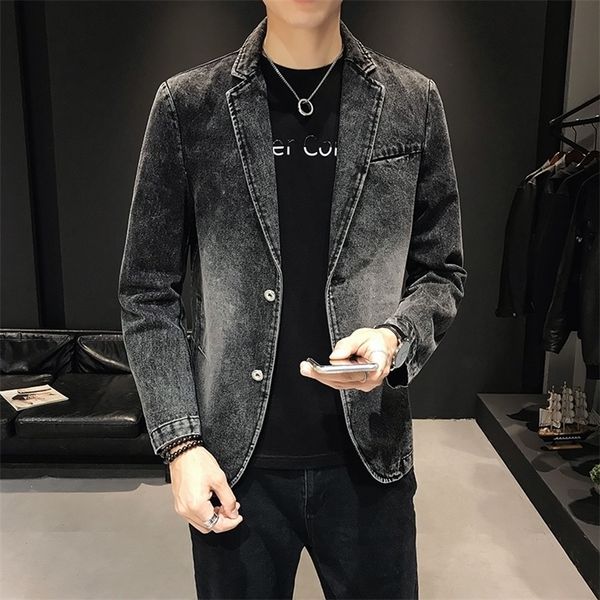 Ternos masculinos Blazers Spring Autumn Denim Suit Jackets Casual Color sólida Lapel único Jeans Jeans Slim Fit Outwear M-3XL 221111