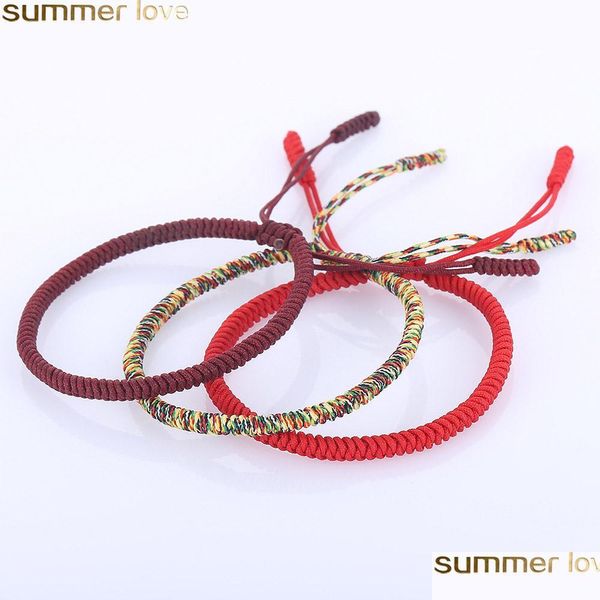 Braccialetti con ciondoli fatti a mano Corda rossa Bracciale tibetano Buddista Amore Portafortuna Nodi Braccialetti intrecciati Braccialetti per donna Uomo Gioielli Acc Dhyxt