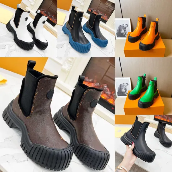 New Chelsea Boots Short Boots Feminino Feminino Botas Martin Solas grossas dentro de sapatos de alta elevação mostram Retro Comfort Casual Cuffs de couro elástico Banda de contraste Round Head