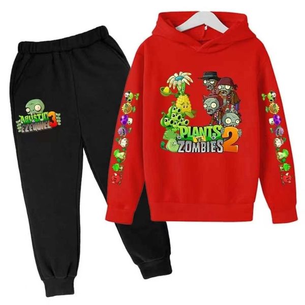 Cross Border Frühlings- und Herbstpflanzen gegen Zombies Muster Kleidung für Jungen Mädchen Baumwoll -Hoodie -Sportanzug für Kinder Trailsuits