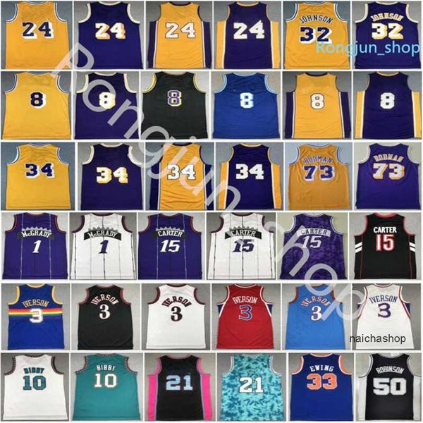 Mitchell und Ness Retro genähtes Basketballshirt Iverson Pippen Rodman McGrady Anthony Garnett Malone Mutombo Bibby Stockton Campbe