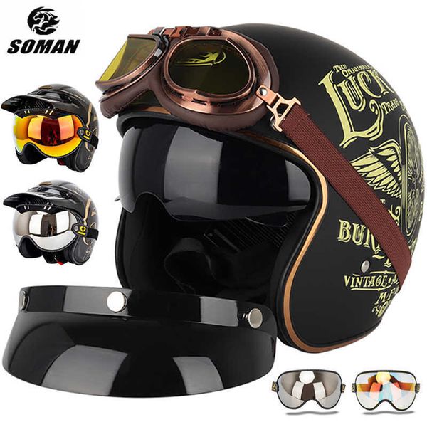 Bisiklet kask retro motosiklet kask kafe açık yüz casco moto vintage kasklar binicilik gözlükleri evrensel kabarcık visor UV koruma t221107
