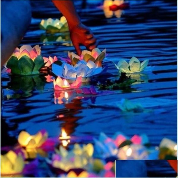 Decorazione per feste 30 pezzi / lotto Candele di San Valentino Lanterne Decorazione per feste di nozze Che desiderano luci d'acqua Lanterna galleggiante Fiore di loto L Dhtjd