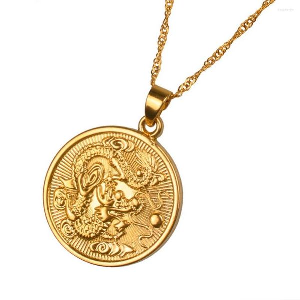 Collane con pendente Modello drago Catena tonda Collana da uomo da donna riempita in oro giallo Regalo