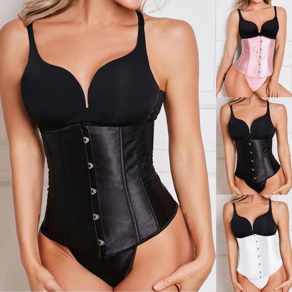 Corpo masculino Shapers Women Leather Shapewear Lace Up Back Contrast Corset com roupa de calda de calcinha vestido de noiva sexy