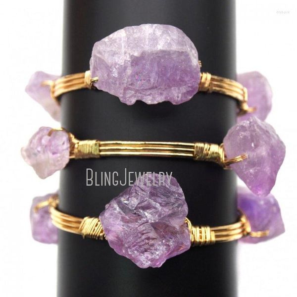 Strand BM20069 Pulseira de Nugget de Amethyst Raw Stone Bangle Declaração Cuff Quartz Jóias Gold Geode Drruzy