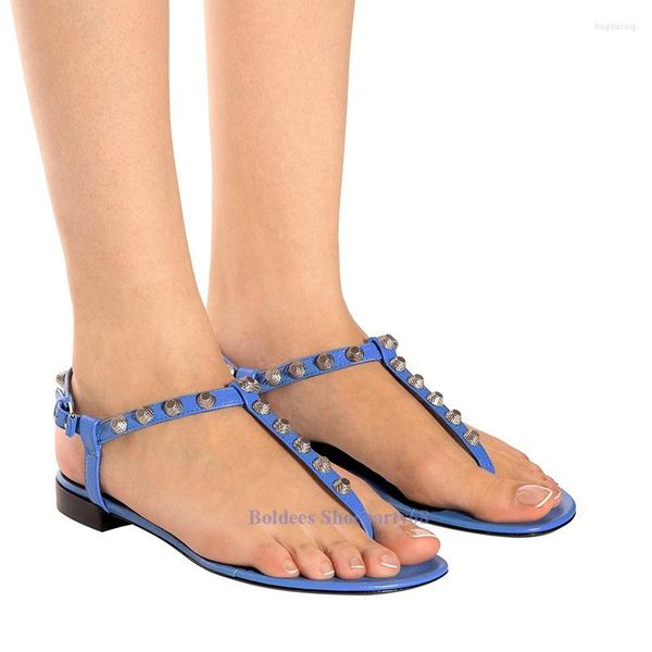 Sandalen Sexy Rot Blau Grau Flache Ferse Frauen Concise Gold Niet Flip Ankle Wrap Strap Party Sommer Strand Schuhe Frau