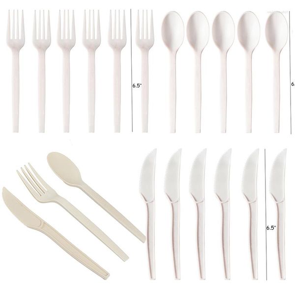EcoCutlery 10PCs Compostable Set: Fork, Spoon, Knife, Tray - Large, Durable Utensils for Dining, BBQ, Picnic.