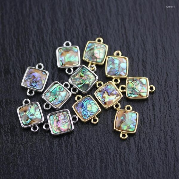 Anhänger Halsketten 10 stücke Natürliche Abalone Shell Quadratische Form Anschlüsse Schmuck Goldene/Silber Überzogene Kupfer Doppel Kreise Charms Armband