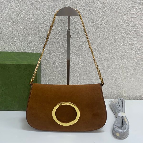 Bolsa de ombro Blondie de luxo de designer de qualidade 7A camurça genuína couro fosco alça tiracolo forro de linho redondo Bolsas entrelaçadas com aba de corrente embalagem completa