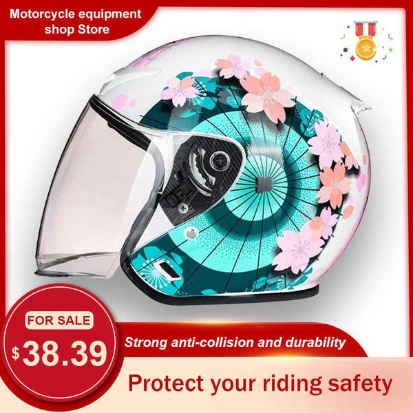 Capacetes de ciclismo Four Seasons Universal Motorcycle Helmet com viseira solar adequada para motocicleta adulta e feminina Carro elétrico T221107