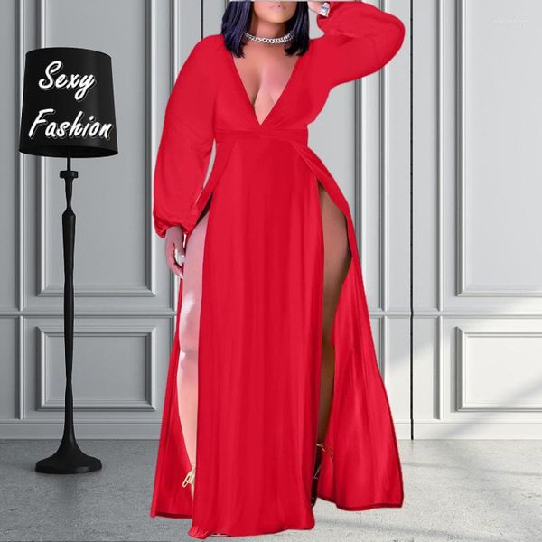 Plus Größe Kleider XL-5XL 2022 Herbst Outfits Frauen Kleidung Mode Sexy Weibliche Lange Hülse Split Party Abendkleid Großhandel