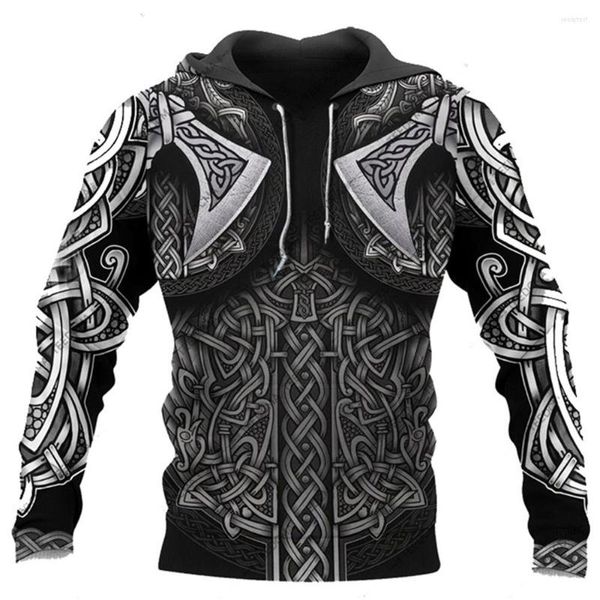 Moletons masculinos viking moletons com capuz de capuz masculino Polerones 3D Capuz impresso Men Fashion Tops Spring Spring Fall Roupas vintage soltas