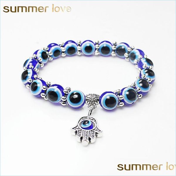 Perlen Mode Türkei Böse Blaue Augen Perlen Armbänder Stränge Männer Frauen Religiöse Hamsa Hand Charms Armband Armreifen Großhandel Juwel Dhu7E