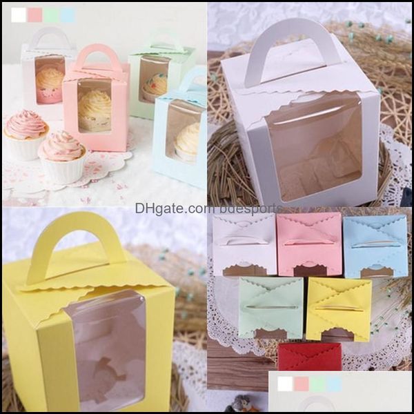 Cupcake Tatlıları Çikolatalar Hediyeler Kutu Gıda Depolama Pastası Kurabiye Atıştırmalık Konteynerler Tek Kupa Kılıfları Tutamalı Pencereli 0 35 DH1DN