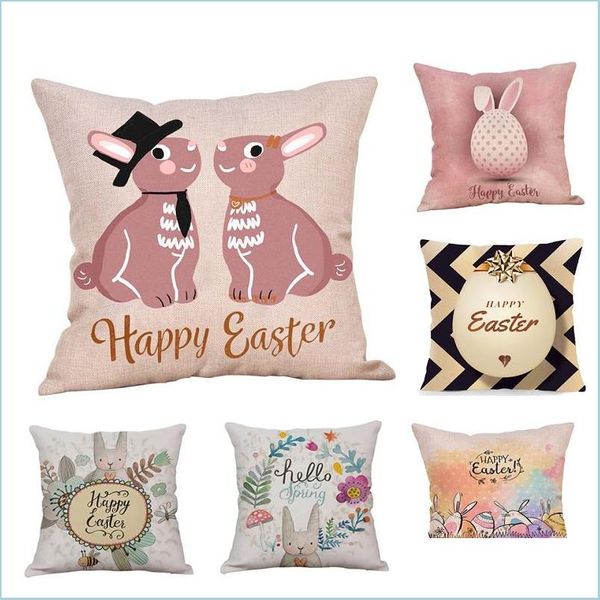 Kissenbezug Hase Kissenbezug 44x44 cm Frohe Ostern Dekorationen für Zuhause Kaninchen Eier Muster Kissen Er Hochzeit Party Supplies Drop Del DHD84