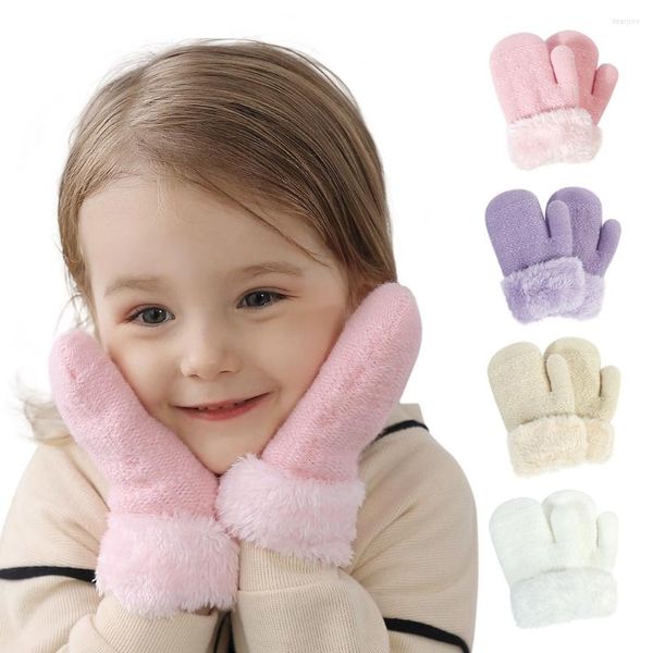 Haarschmuck Winter Kinder Handschuhe Outdoor Warme Ski Fäustlinge Wolle Baby Tasche Finger Einfarbig 1-6 Jahre