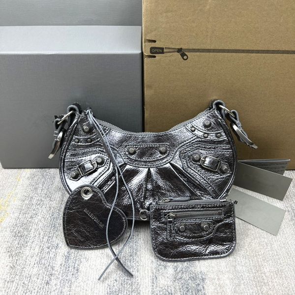 Vintage-Motorrad-Halbmond-Umhängetasche, Pochette-Tasche, luxuriöse Damen- und Herren-Designer-LE-CAGOLE-Umhängetasche mit Münzfach, Nieten-Tragetasche, Marken-Schulter-Clutch-Taschen