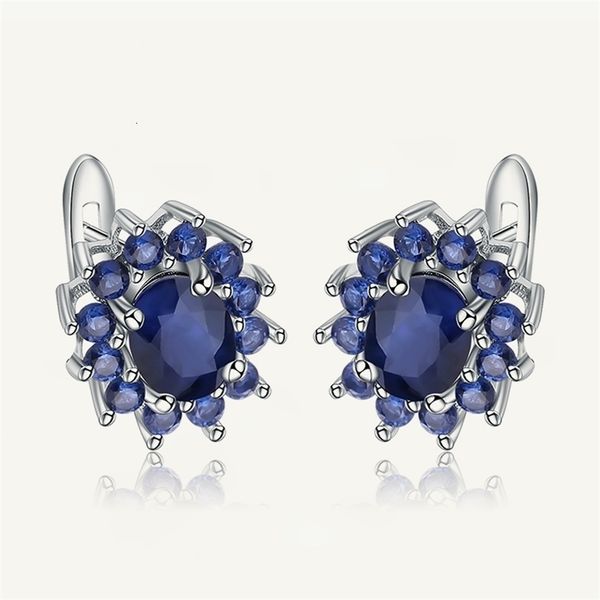 Stud Gem's Ballet 1 89Ct Natural Blue Sapphire Orecchini Pure 925 Sterling Silver Flowers Vintage Per le donne Gioielleria raffinata 221111