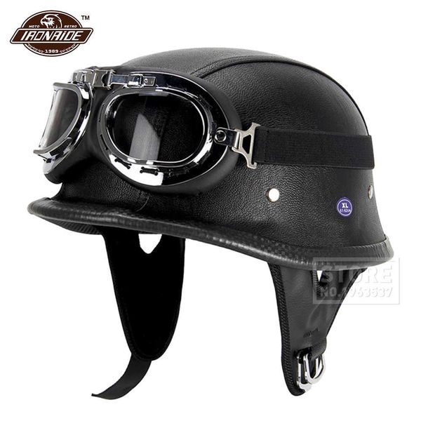Велосипедные шлемы Новый кожаный мотоцикл шлем Немецкий мотоцикл открытый поверхность лица Половина шлема шлема -бикер -байкер -точка точка черная T221116