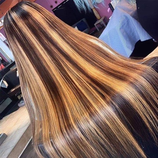 MELAÇÃO CONTRAÇÃO DE EXPECTIMENTO EXTENHO DE 36 POLENTE CABELO HUMANO 360 LACE FRONTAL WIG Brasileiro 180% Mel Loiro Perucas para Mulheres 3042