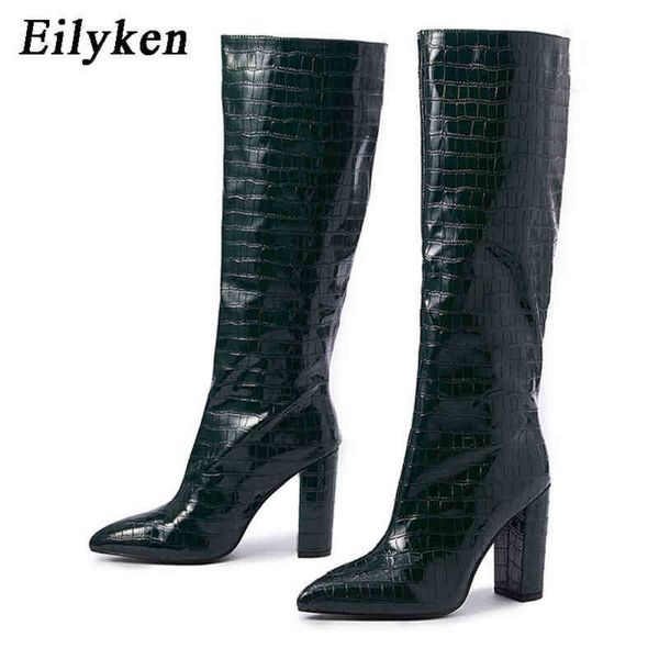 Stiefel Eilyken Neue Mode Pu Leder Frauen Kniehohe Stiefel Sexy Spitz Platz Heels Damen Lange Boot Slip auf Weibliche schuhe 220913