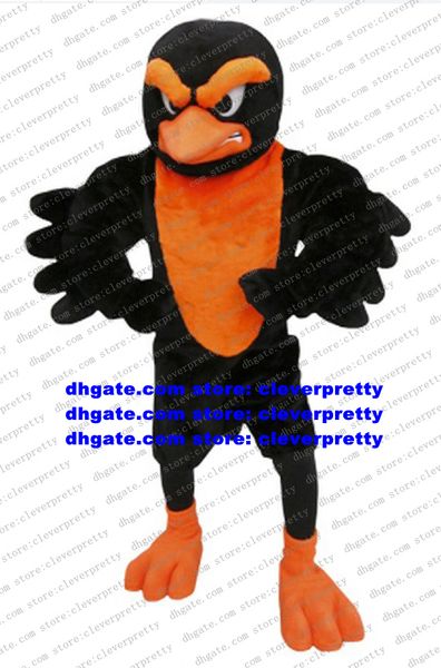 Traje de mascote irritado preto oragne abutre oriole papagaio periquito macaw águia hawk gede com sobrancelhas longas densas no.8673 fs