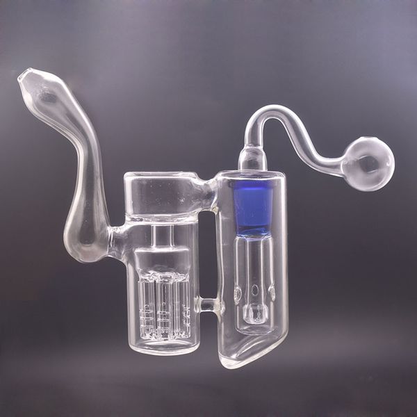 Doppelzirkulations-Recycler-Glas-Ölbrenner-Bong, Inline-6-Arm-Perkolator, Aschefänger-Bong, 18-mm-Verbindung, Dab-Rig mit männlichem Glas-Ölbrenner-Rohr, Fabrikpreis