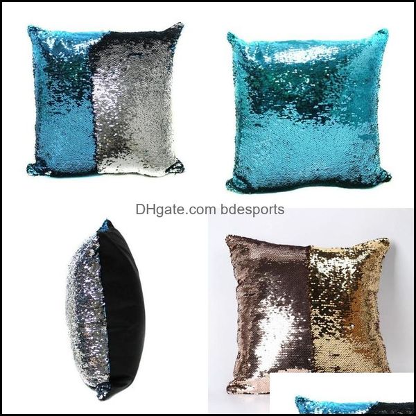 Travesseiro de travesseiro sereia lantejas de travesseiro de travesseiro de duas coloras de decoração de sofá de splicing almofadas home home polycromatic square ers 8 3js g dhsssp