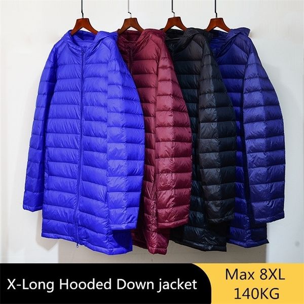 Erkekler Down Parkas Büyük Boy 5xl 6xl 7xl 8xl Mens Hafif ceket Sonbahar Kış Kapşonlu Uzun Gündelik Düzenli Ultra İnatçı 221111