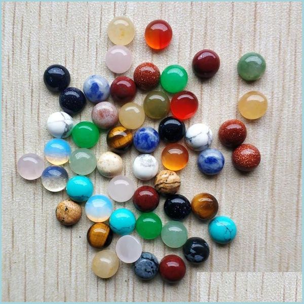 Taş 6mm Çeşitli Doğal Taş Düz Base Yuvarlak Yuvarlak Cabochon Yeşil Pembe Sistal Gevşek Boncuklar Kolye Küpe Takı Giysileri Erişim DH9J5