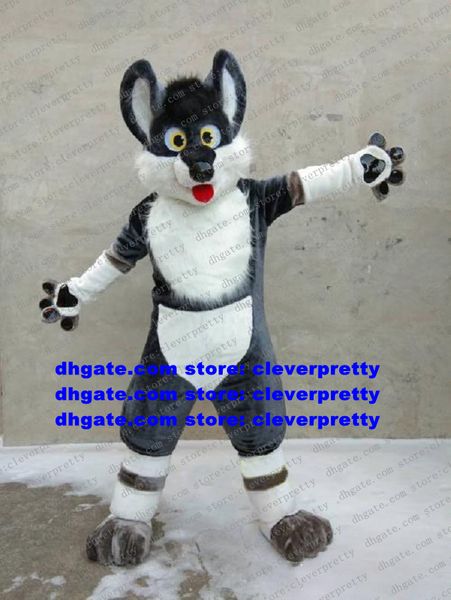 Langes Fell Holz Grauer Wolf Maskottchen Kostüm Husky Hund Border Collie Erwachsene Zeichentrickfigur Schönheitssalon Anime Kostüme zx1024