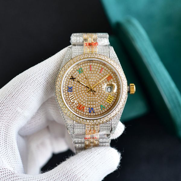 Business Diamond Mens Orologi 41mm Orologio meccanico automatico Movimento 2824 Cinturino in acciaio con cristallo di zaffiro Diamanti brillanti Orologi da polso Regalo per uomo