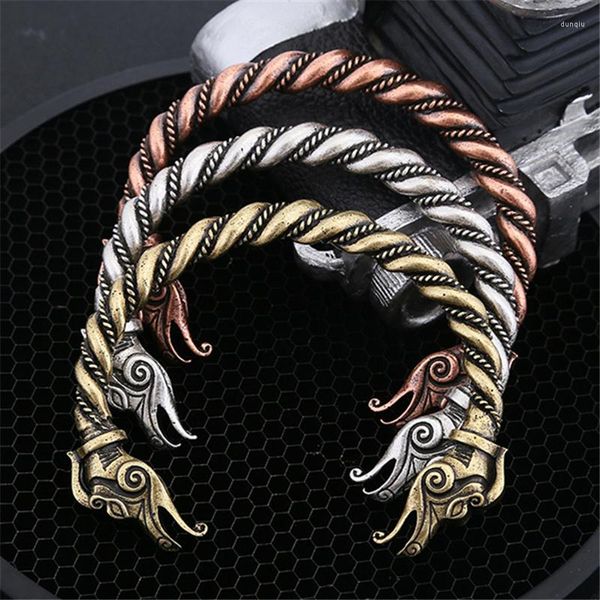 Braccialetti di fascino uomini dragontti bracciale braccialetti di braccialetti norreno ghiottone aperto gioielli in argento antico con una scatola delicata