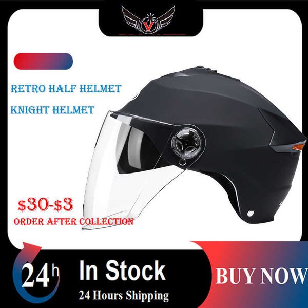 Bisiklet kaskları Kadın Motosiklet Kaskı Erkek Motosikletler Ekipman Güvenlik Jeti Elektrikli Yetişkinler Moto Snapback Kask Vespa Moped Casco T221107