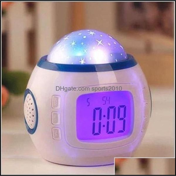 Столы стола Оригинальность Starry Sky Projection Clock Colorffer личность синего экрана цифровые будильники Музыкальные лампы домой украсить n dhnmv