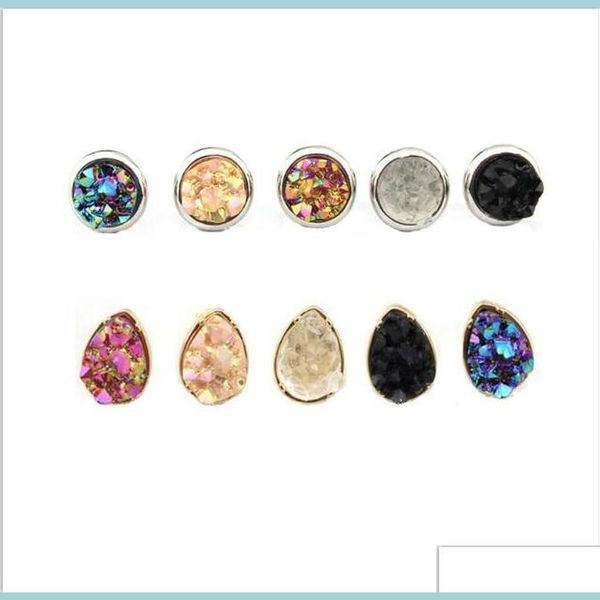 Stud Fashion Gold Sier Round Teardrop Square Druzy Orecchini Mini Geometric Dot Black Quartze Stone Drusy Orecchino Gioielli Drop De Dho2U