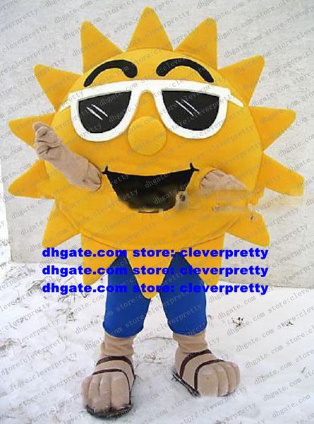 Costume della mascotte Sun Sunshine Summer Beach Sunshine Cool Joyful Occhiali da sole Carattere adulto Tema televisivo Art Festival zx1313