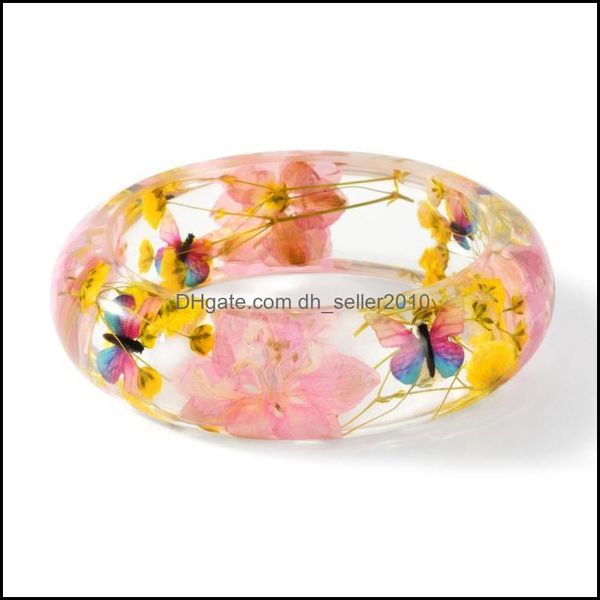 Bangle Bangle 2022 Vintage blu fiore secco braccialetto in resina polsino fatto a mano per le donne regalo creativo all'ingrosso goccia consegna gioielli reggiseno Dhnq9