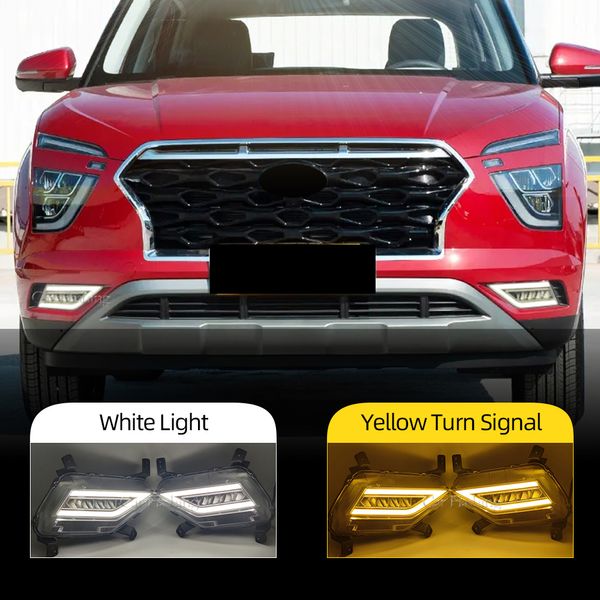 CAR DRL f￼r Hyundai Creta IX25 US Version 2020 2021 LED Daytime Running Light Fog Lampe mit gelber Blinsel -Signal