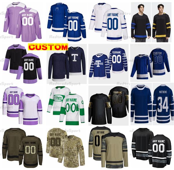 Custom Reverse Retro Hockey Jerseys Matthews Marner Rielly Nylander Tavares Camo Борьба с раком Двусторонняя овсянка на день Святого Патрика Giordano O'Reilly Gustafsson