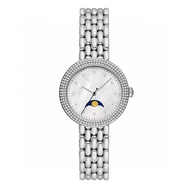 Orologio al quarzo moda donna quadrante argentato 28mm diamante importato originale movimento avanzato funzione di fase elettronica temporizzazione orologio in acciaio pregiato 316L R11461