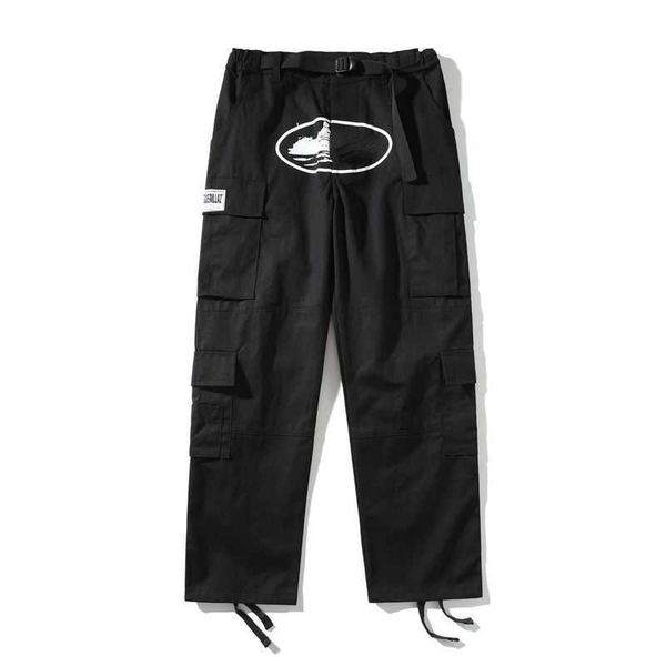 Calça corte calça calça mensal American Hip Hop Retro Workwear Calça Homens Moda Moda Sorto Logo