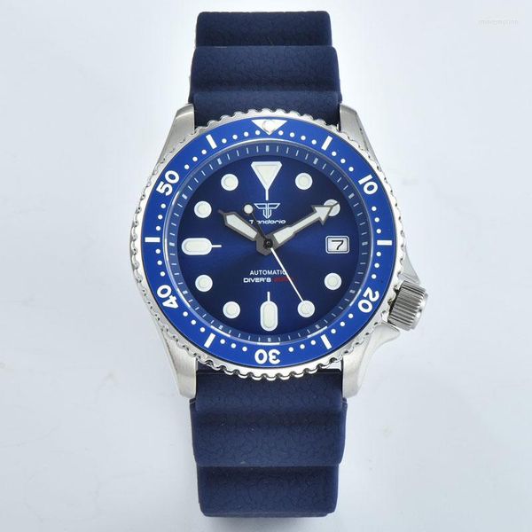 Armbanduhren Tandorio 41mm Top Automatische mechanische Uhr Blaues Zifferblatt 200m Wasserdichtes NH35-Uhrwerk Leuchtendes Saphirglas Herren-Armbanduhr