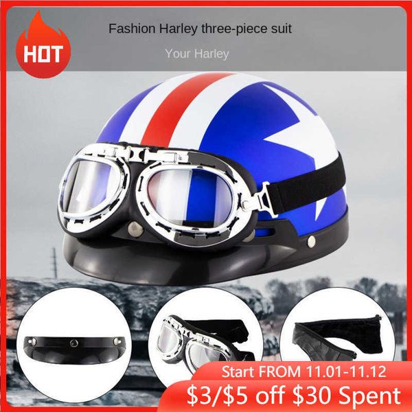 Capacetes de ciclismo Vendas a quente Mulheres Man Motor Vintage Motorbike Vespa Open Face Helmets Motor Scooter Half Helmets Visor Goggles Novo T221107