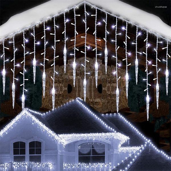 Stringhe 5M-20M LED Ghiacciolo Luci della stringa della tenda Natale Festone Fata Luce Ghirlanda Cascata Giardino esterno Gronda Decorazione di nozze