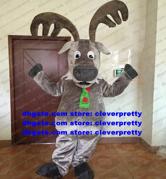 Grey Long Fur Reandeer Moose Mascot Costume Elk Wapiti Caribou Alces Deer Caráter Atrair Clientes Business Street ZX2367