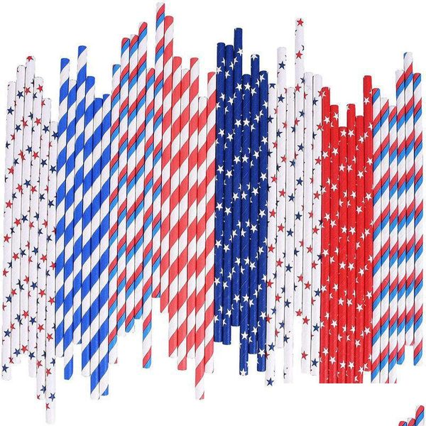 Cannucce per bere 25 pezzi/confezione Usa Flag Paper Sts 4Th Of Jy Patriotic Day Drinking Americana Theme Party Celebration Supplies Drop Deli Dhwkr